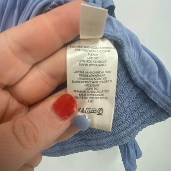 Anthropologie Women's Blue Silky Smocked Poet Sleeve Blouse Top Size Small - Picture 12 of 12